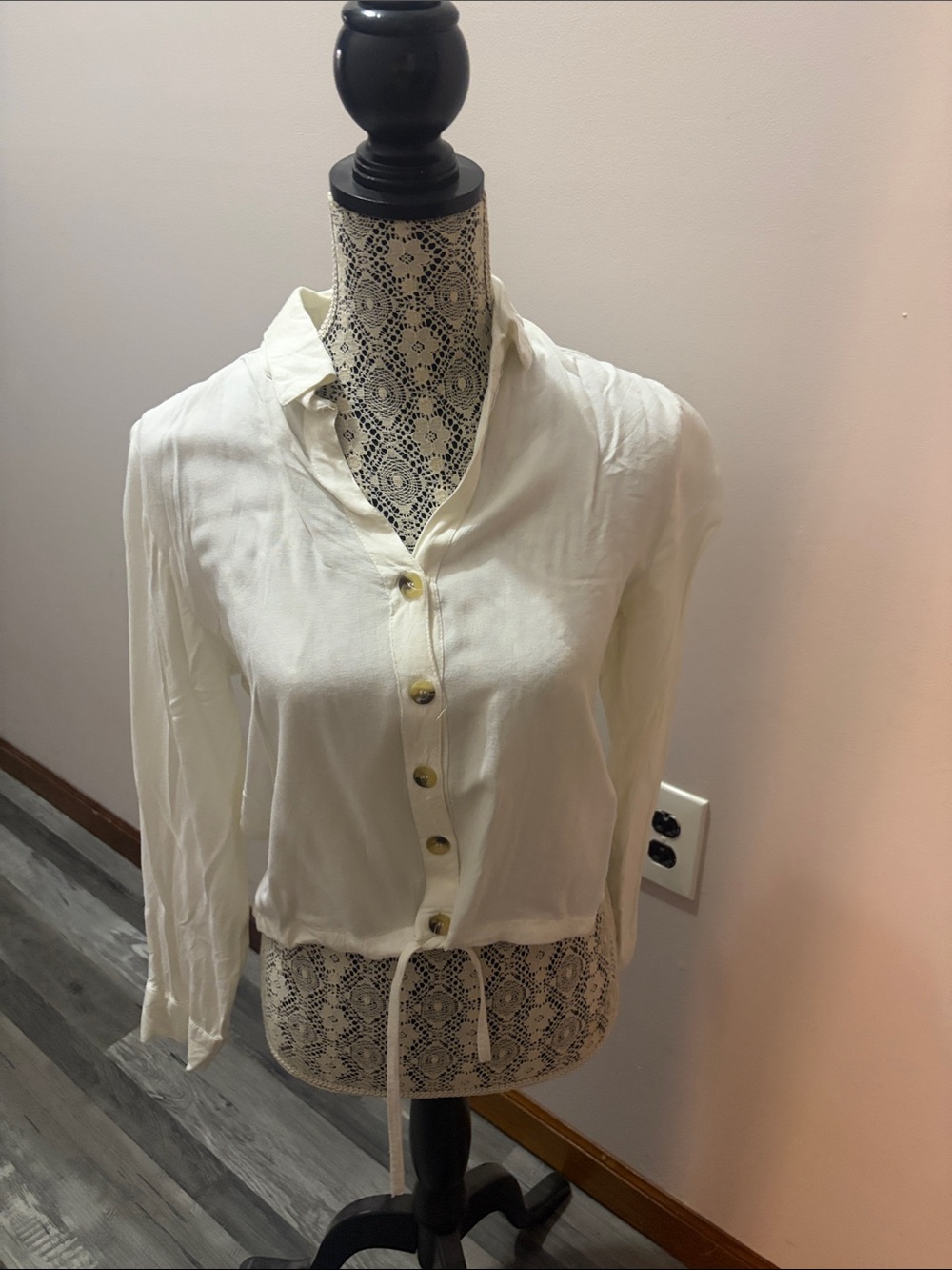 Style Envy Cream Button-Down Drawstring Blouse